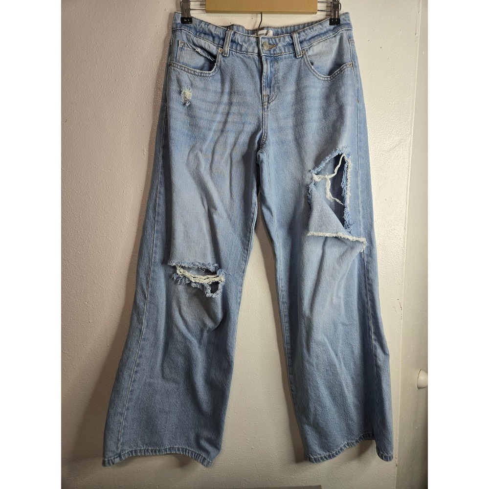 Forever 21 Low Rise Baggy Jeans Women‎ 27 Light Wash Distressed Streetwear Indie